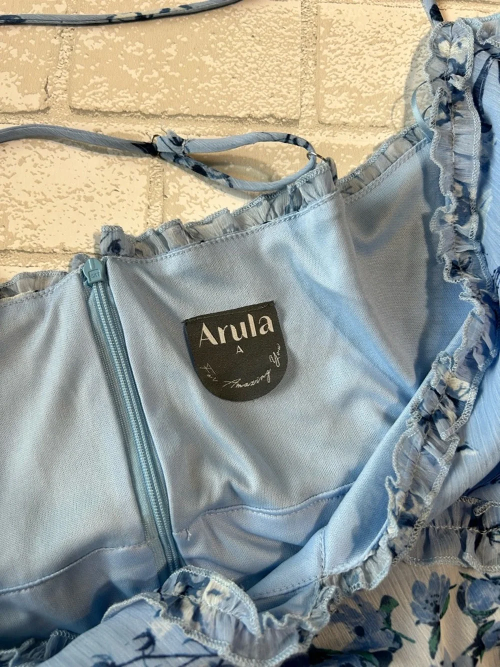 Arula Light Blue Floral Maxi Dress with Spaghetti Straps - Picture 6 of 7